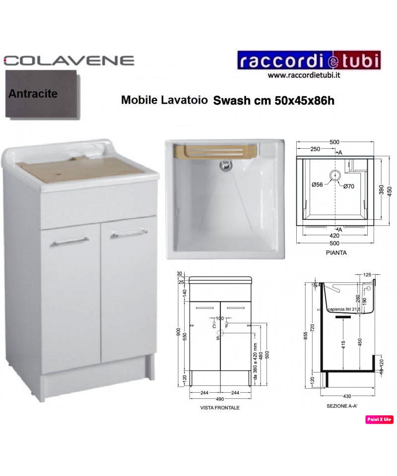 Colavene Swash mobile lavatoio 50x45 due ante con tavola lavapanni in legno  massello Celeste lucido