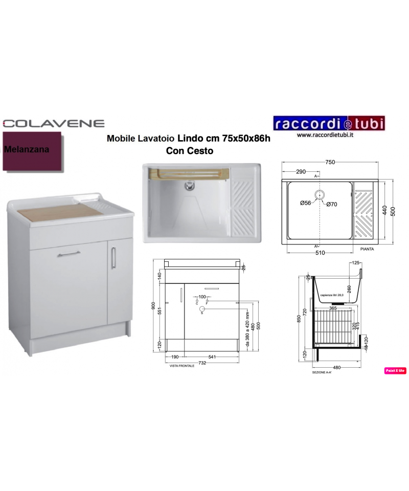 Colavene Swash mobile lavatoio 50x45 due ante con tavola lavapanni in legno  massello Celeste lucido