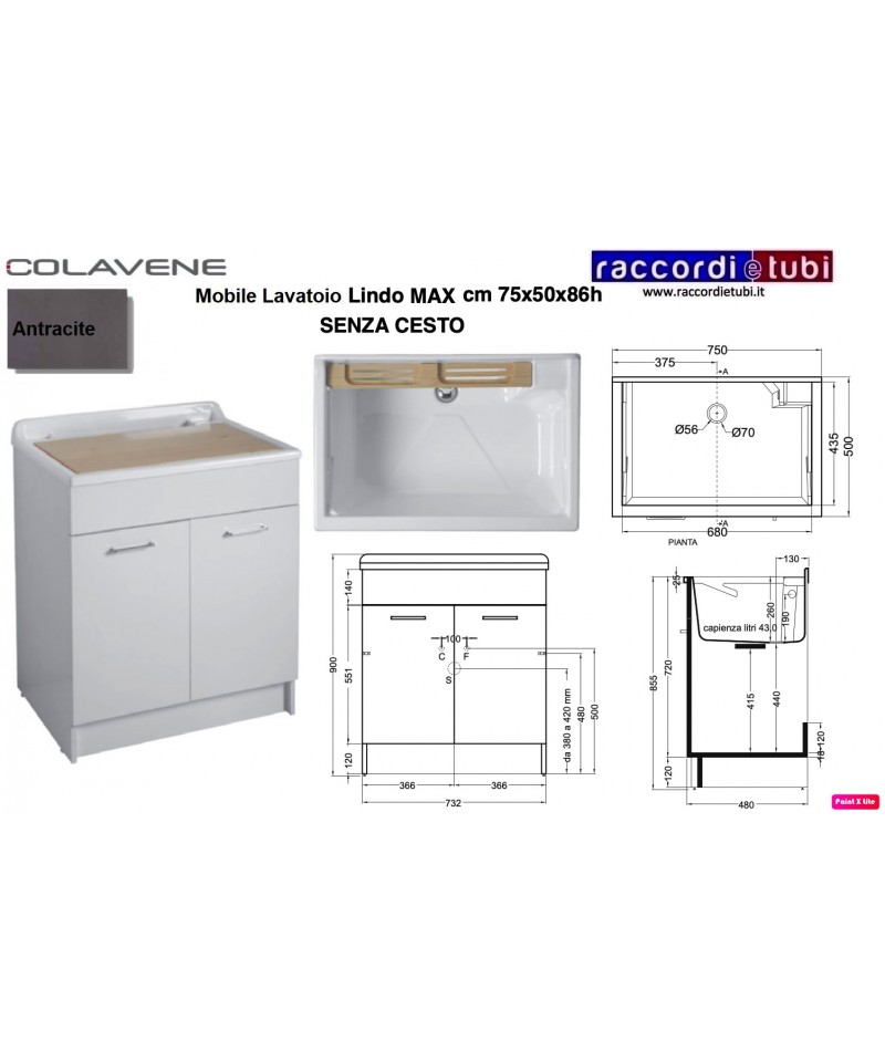 Colavene Swash mobile lavatoio 50x45 due ante con tavola lavapanni in legno  massello Celeste lucido