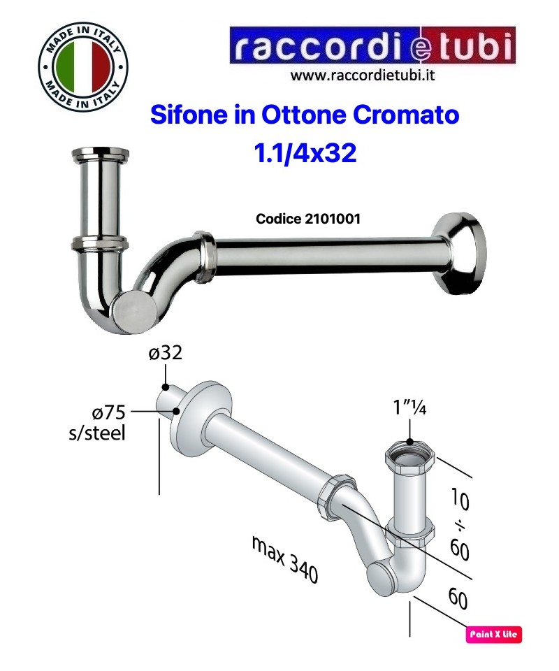 SIFONE LAVABO-BIDET A ''S'' 1.1/4X32 IN OTTONE CROMATO