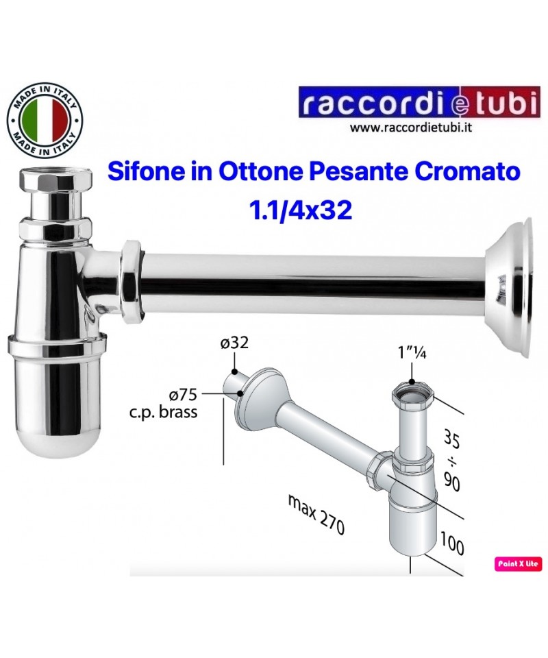 SIFONE LAVABO A BOTTIGLIA 1.1/4X32 IN OTTONE PESANTE CROMATO