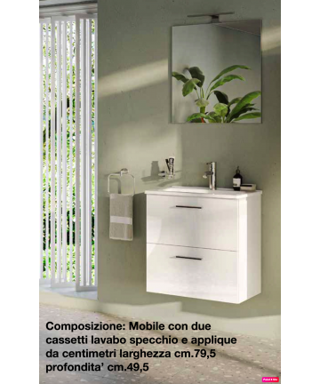 LAVATOIO CON MOBILE 45X50 CM BIANCO LUCIDO CON ASSE INCLUSA