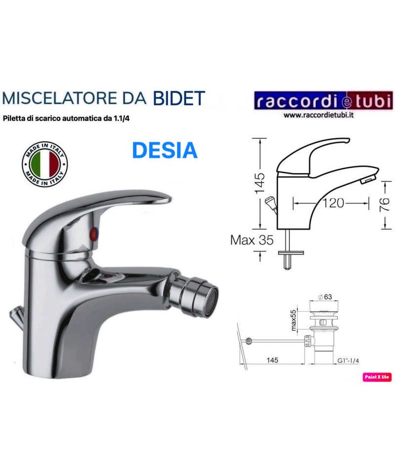 MISCELATORE BIDET DESIA CON PILETTA AUTOMATICA DA 1.1/4