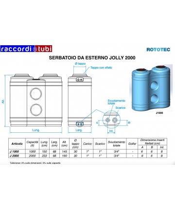 Serbatoio da Esterno Polietilene Stoccaggio Acqua CUBO QS500 Rototec litri  500
