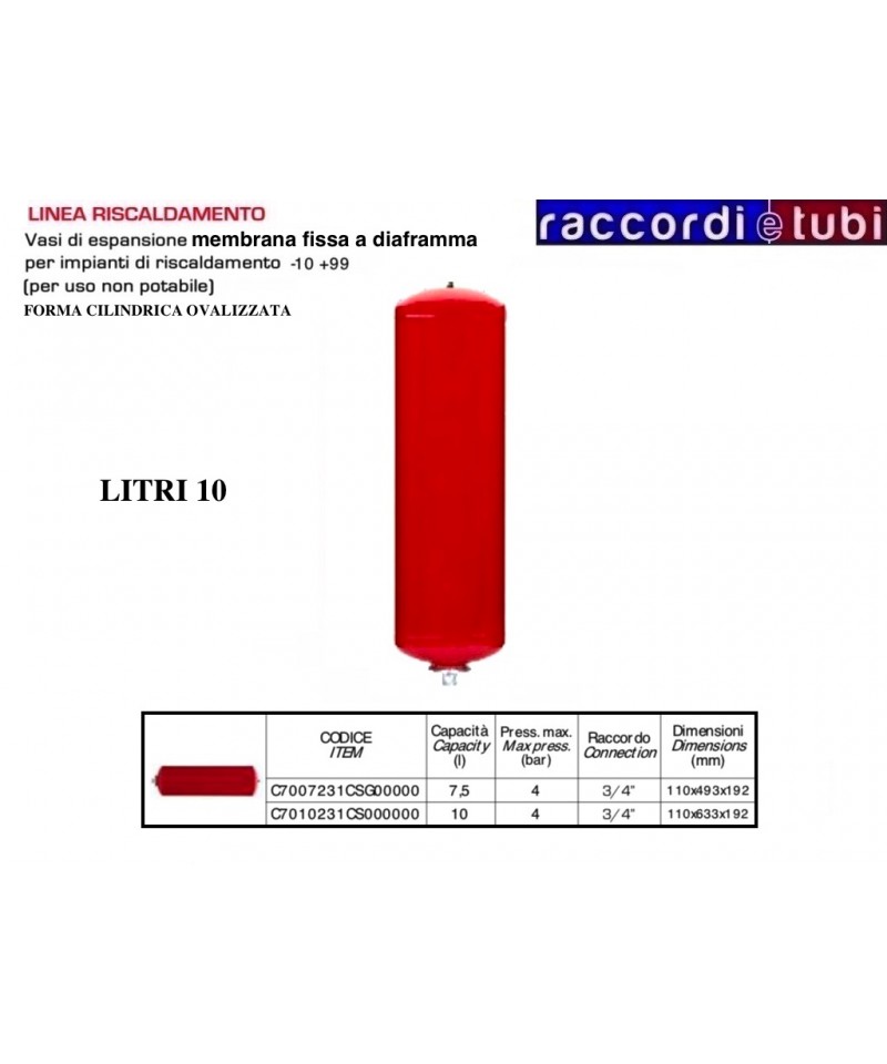 VASO DI ESPANSIONE VAREM OVALE LT.10 DA RISCALDAMENTO C7010231CS000000