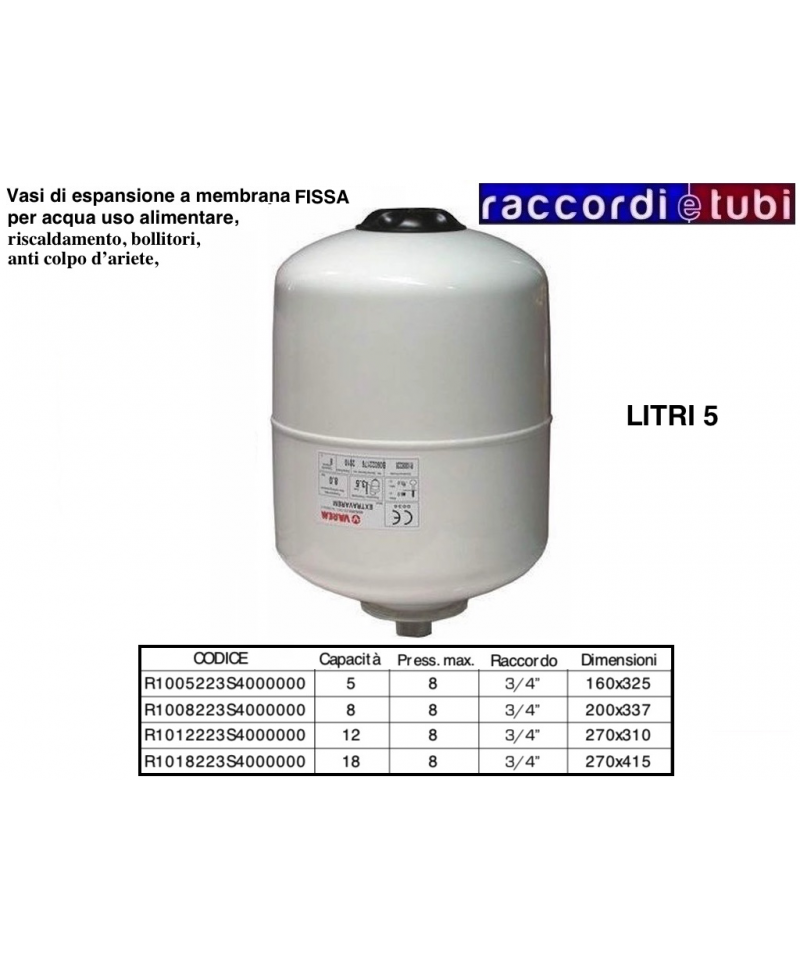 VASO DI ESPANSIONE VAREM CILINDRICO LT.5 MUTIFUNZIONE R1005223S4000000